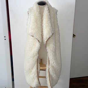 Ivory shaggy long duster open sleeveless vest